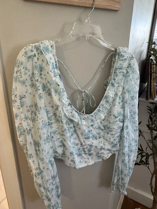 Free People Another Life Floral Scoop-Neck Puff Sleeve Crop Top NWT - Picture 8 of 10